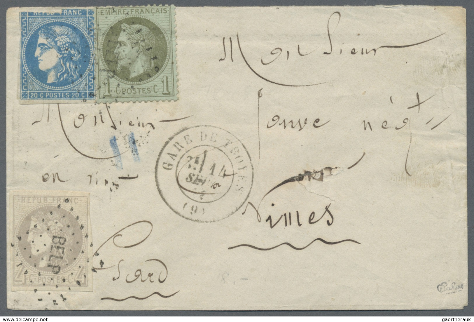 Br Frankreich: 1870, Bordeaux Issue 4 C. Grey (Report 2), Good To Wide Margins All Around And 20 C. Blu - Gebruikt