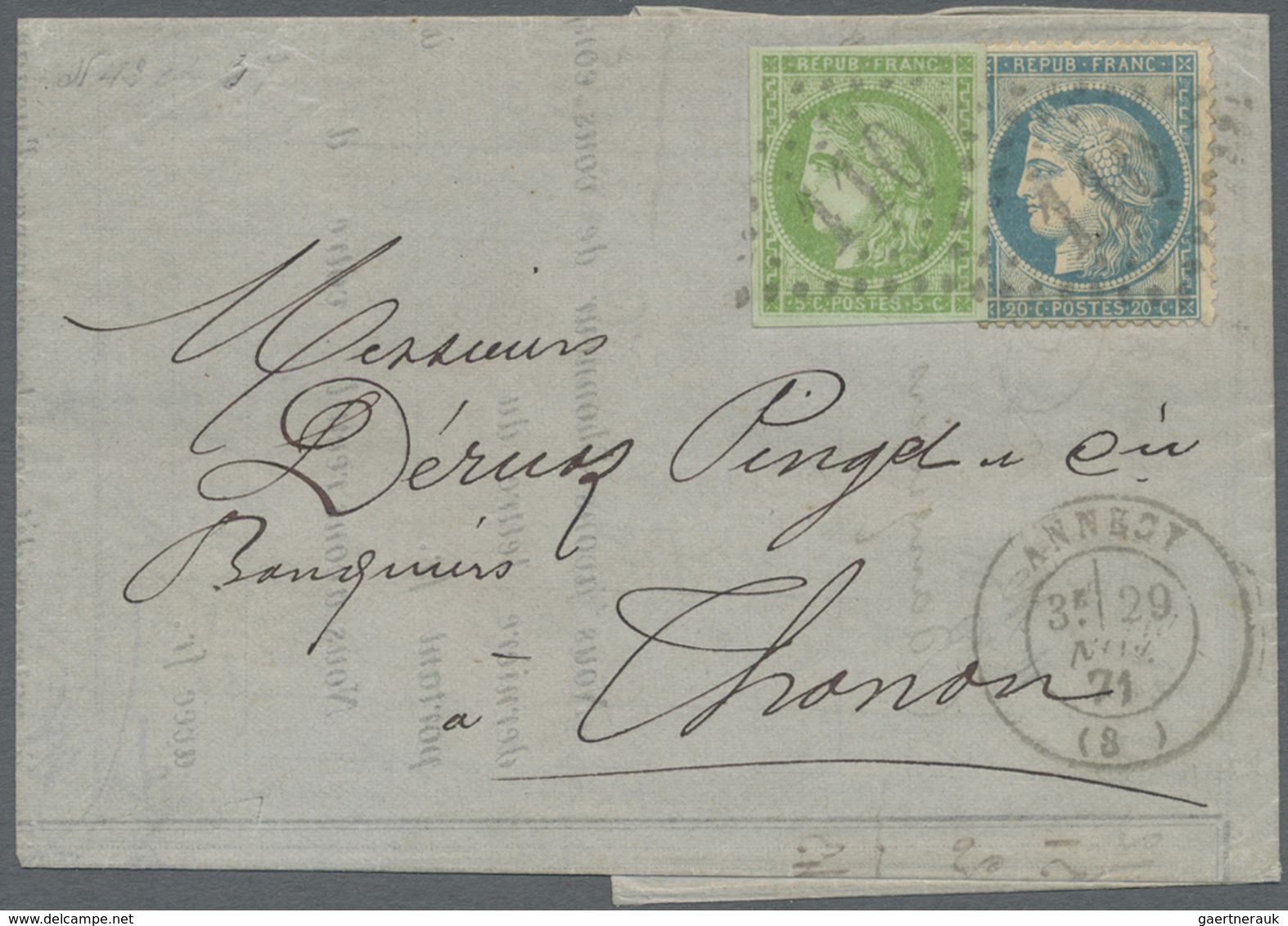 Br Frankreich: 1871, 5c. Green "Bordeaux" And 25c. Blue "Siege", Attractive Franking On Lettersheet Fro - Oblitérés