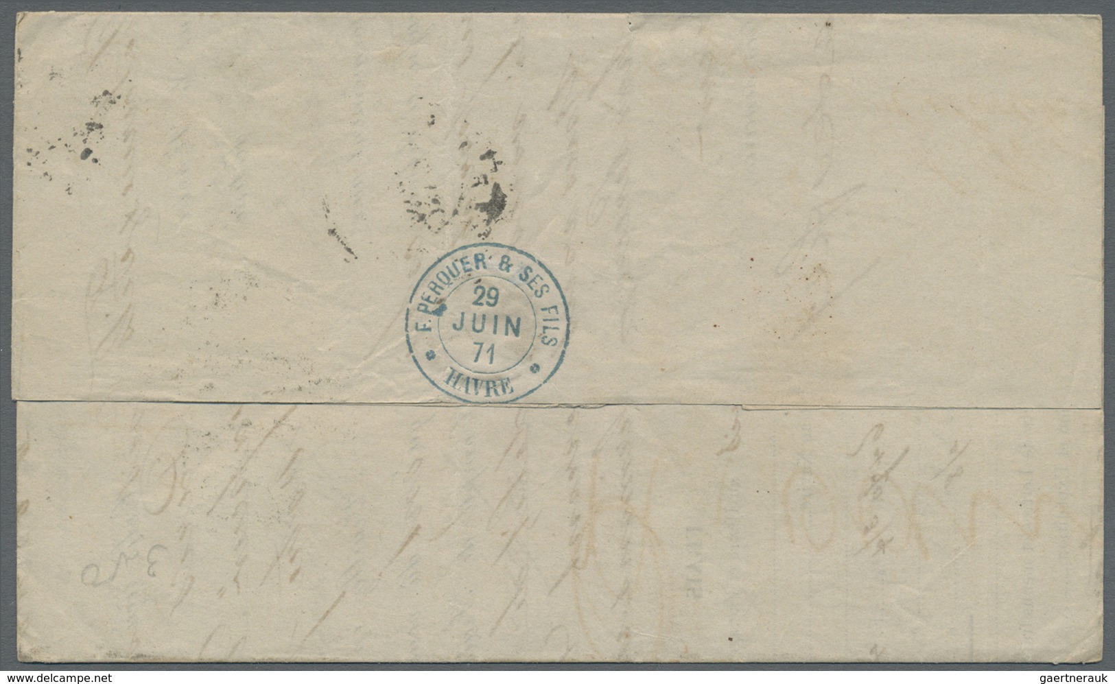 Br Frankreich: 1871, 20 C And 40 C On Folded Letter From Le Havre To New York With Handwritten "par Ste - Gebruikt