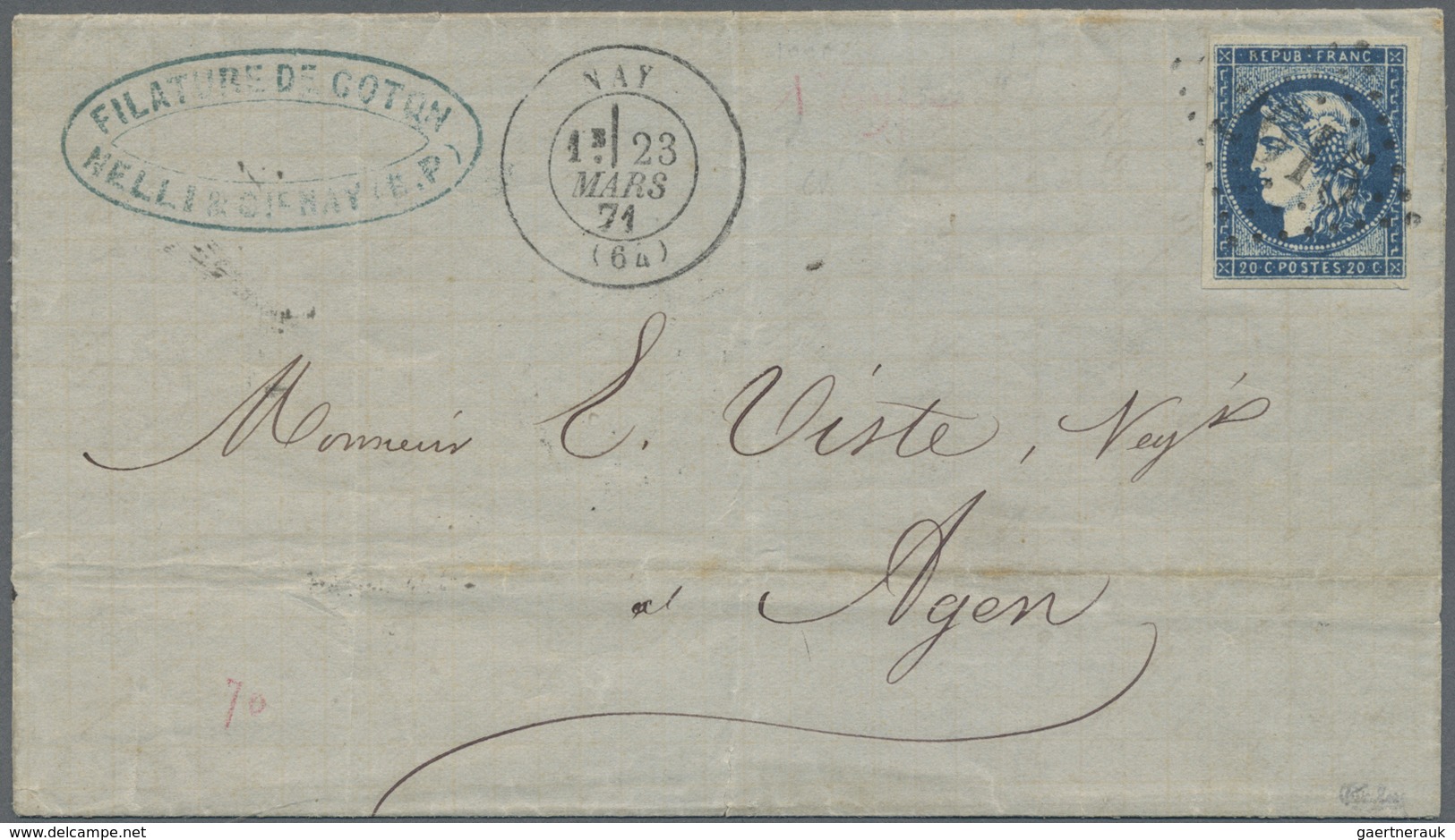 Br Frankreich: 1871, Bordeaux Issue, 20c. Dark Blue, Type I, Report I, Deep Colour, Full To Large Margi - Gebruikt