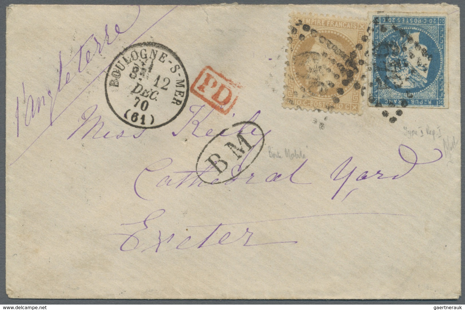 Br Frankreich: 1870, 20c. Blue "Bordeaux", Type I, Report I, Fresh Colour, Full Margins, Together With - Gebruikt