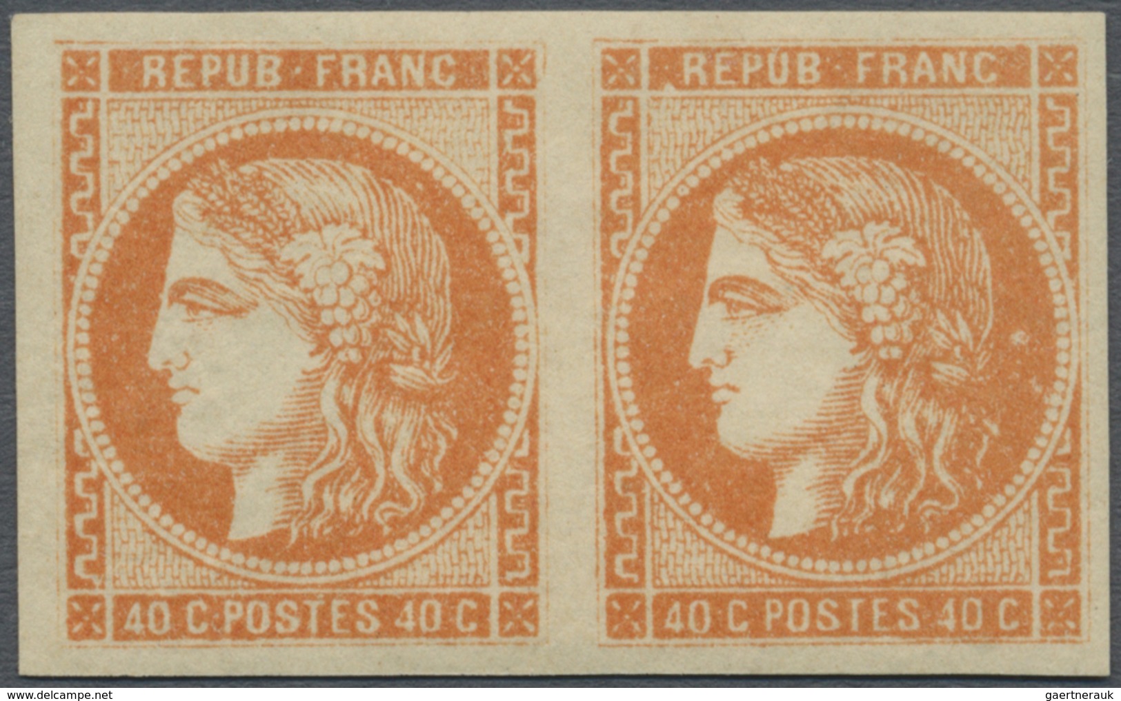 */ Frankreich: 1871, Freimarken Ceres 40 C Orange Im Enorm Breitrandigen, Ungebrauchten Luxus-Paar Mit - Oblitérés