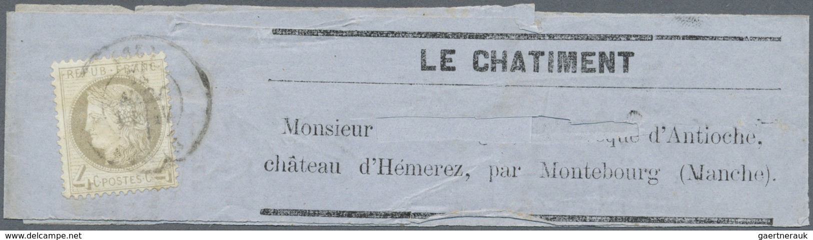 Br Frankreich: 1872, 4 C Grey Ceres, Single Franking On Wrapper For The Journal "Le Chatiment" From Nim - Oblitérés