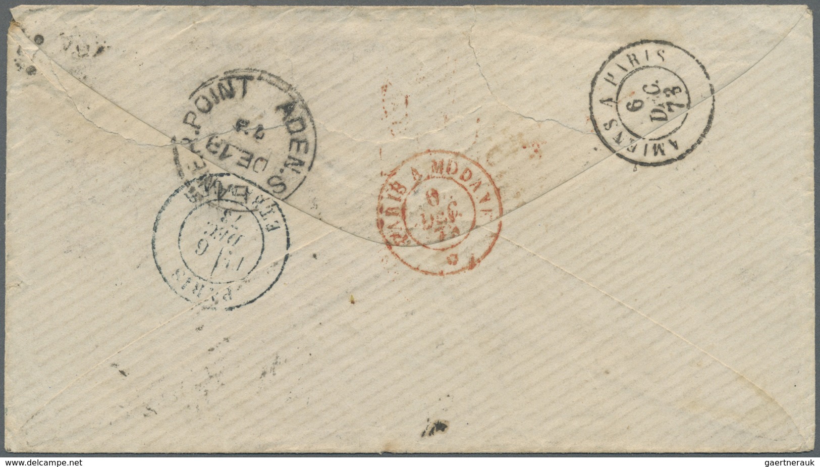 Br Frankreich: 1873 Cover From Boulogne-sur-Mer To ADEN Via Paris And Brindisi, Franked By Ceres 25c. P - Gebruikt