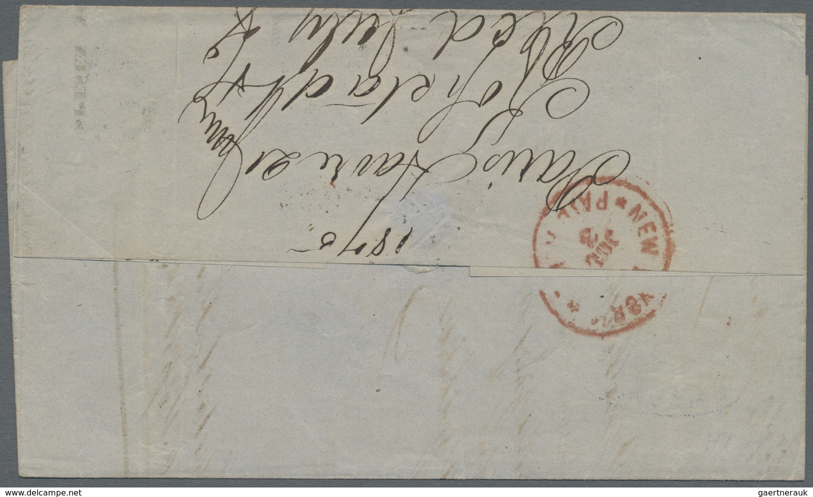 Br Frankreich: 1875, 20c. Blue "Ceres", Two Vertical Pairs, 1fr. Rate On Lettersheet From Le Havre To N - Oblitérés