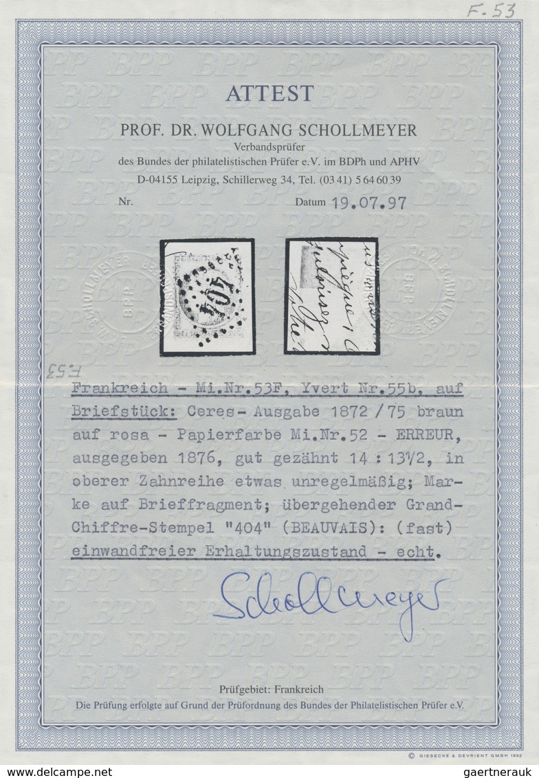 Brfst Frankreich: 1876 ERREUR: Ceres 15 C. Braun Auf Rosa (Papierfarbe Der 10 C.), Gebraucht Auf Briefstüc - Gebruikt