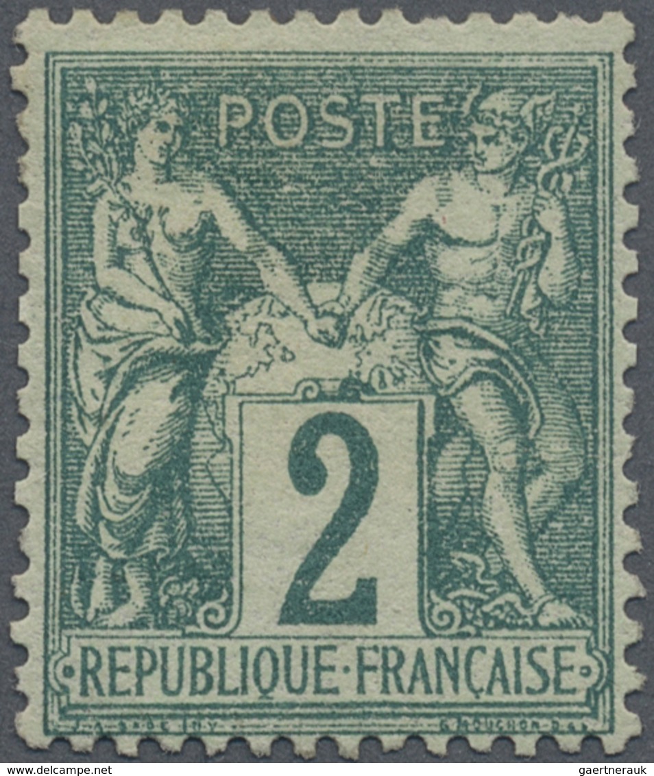 * Frankreich: 1876, 2 C. Allegory Green Type I, Unused With Hinge And Usual Perforation. Signed. Mi. € - Oblitérés