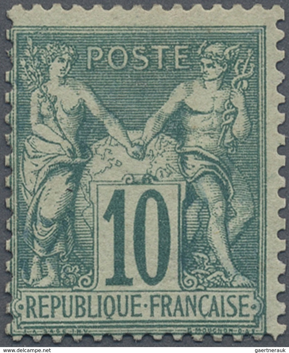 * Frankreich: 1876, 10 C. Allegory Green Type I, Unused With Hinge And Usual Perforation. Various Sign - Oblitérés