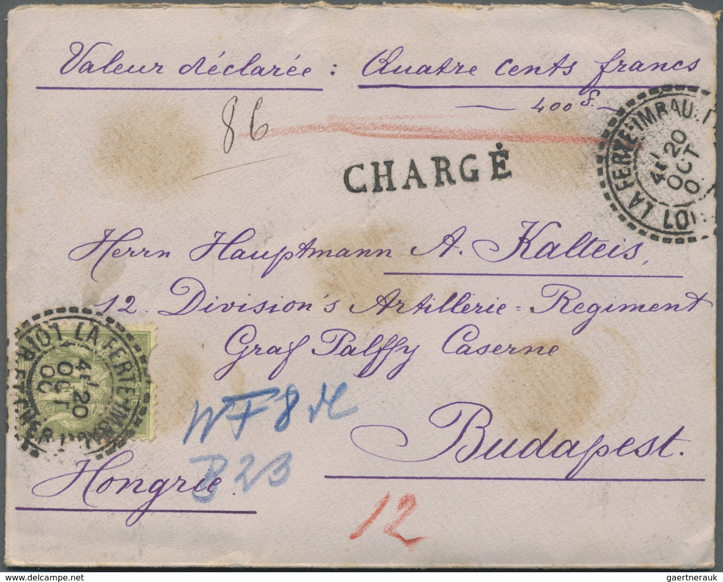 Br Frankreich: 1900, 1 Fr. Type Sage On "CHARGÉ" Letter With Value Declared "200 F" From LA FERTÉ-IMBAU - Oblitérés