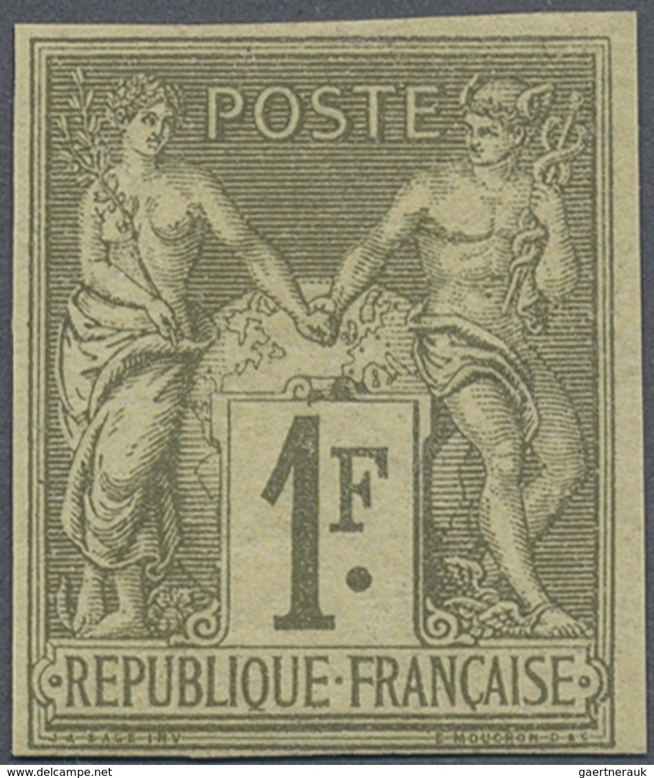 * Frankreich: 1876, 1 Fr. Olive On Light Yellow Allegory Type II, Unused With Hinge And Imperferated. - Oblitérés
