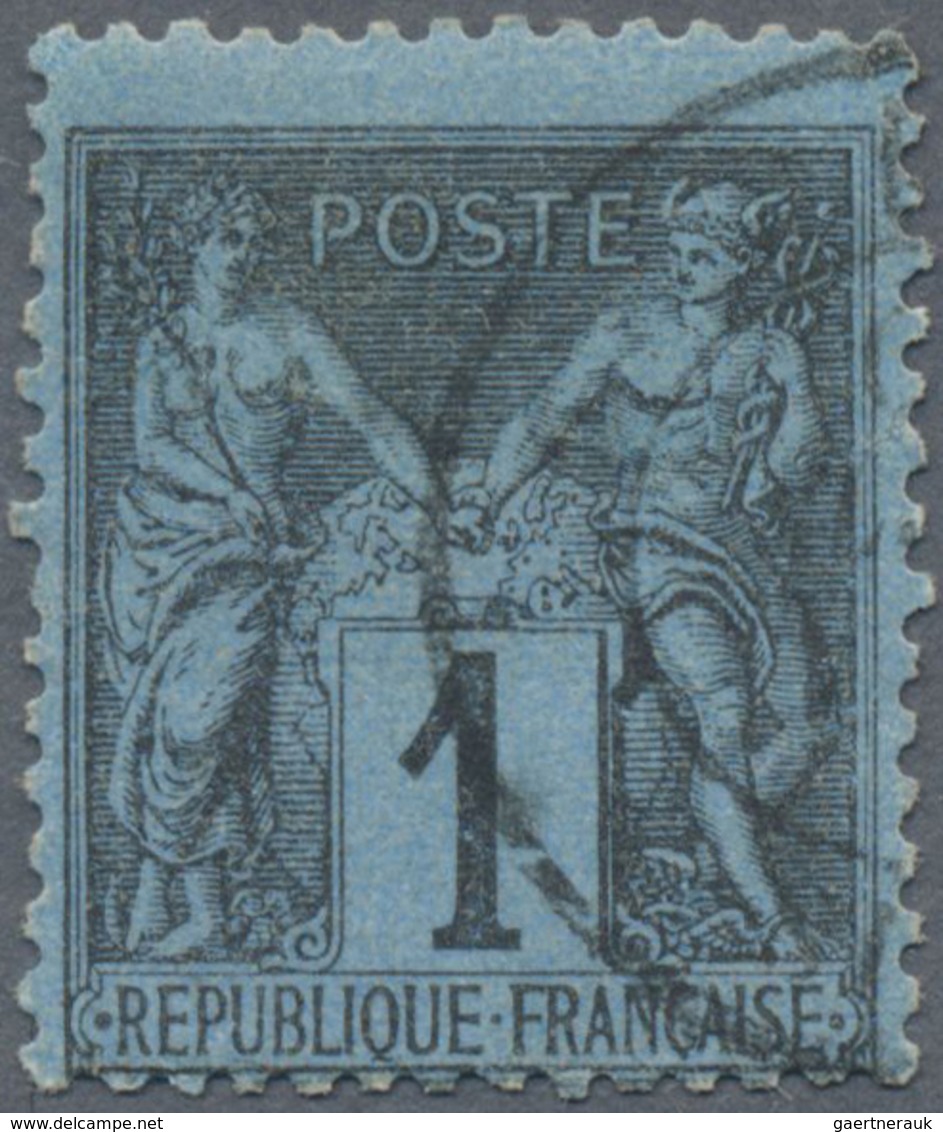 O Frankreich: 1877, 1c. Black On Prussian Blue, Used Copy With Slightly Irregular Perfs (incl. Two Rep - Gebruikt