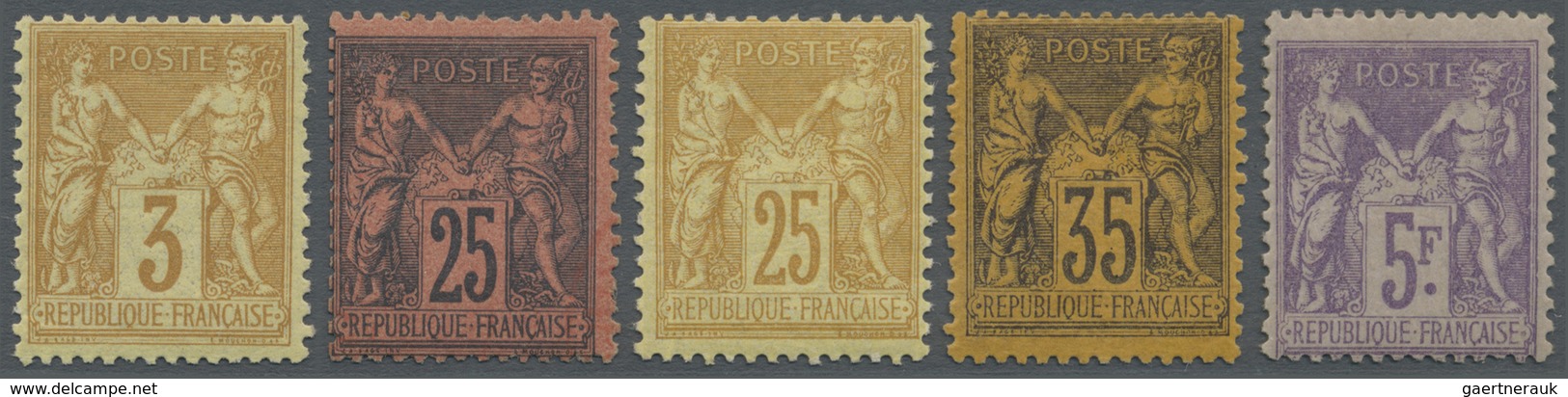 * Frankreich: 1877/1879, Allegorie Fünf Verschiedene Werte U.a. 3 C. Gelbbraun Auf Gelblich, 25 C. Sch - Gebruikt