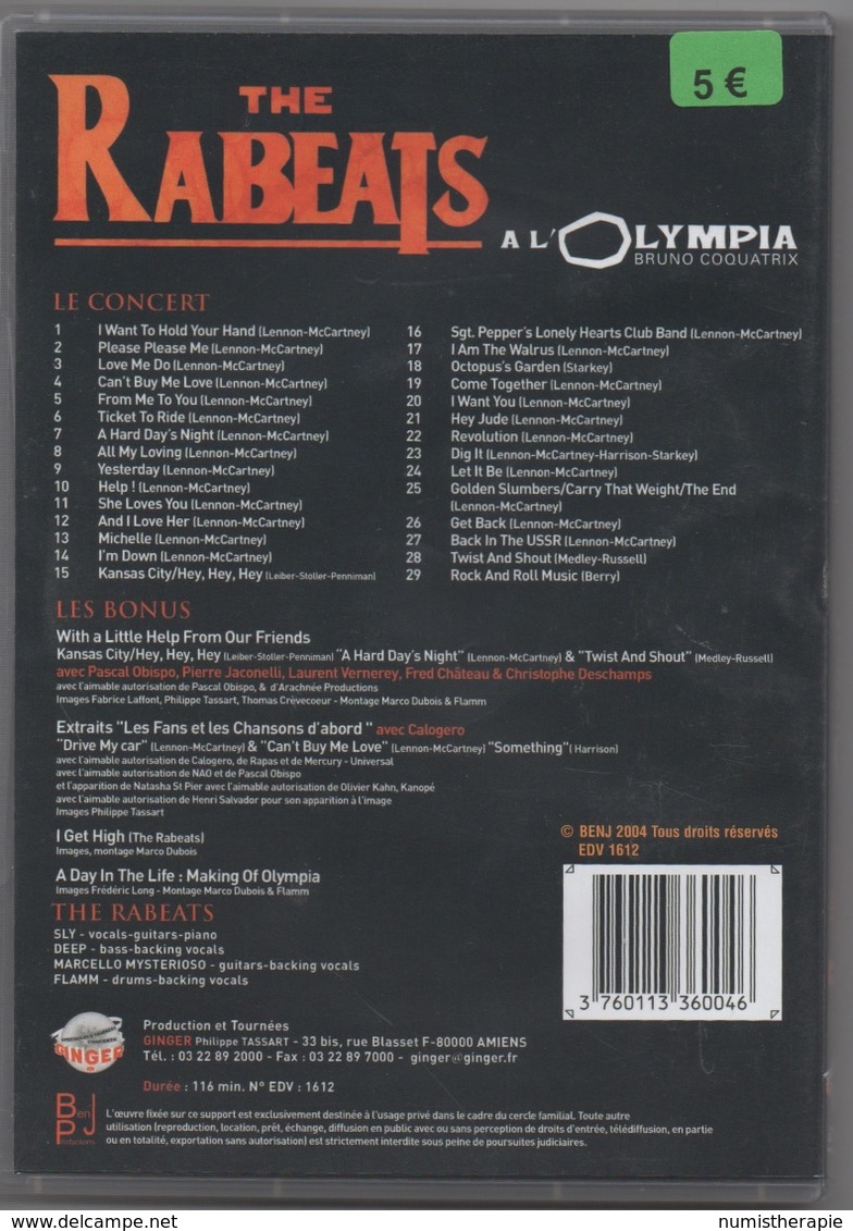 DVD Hommage Tribute The Beatles : The Rabeats à L'Olympia 2004 : 29 Chansons - DVD Musicaux