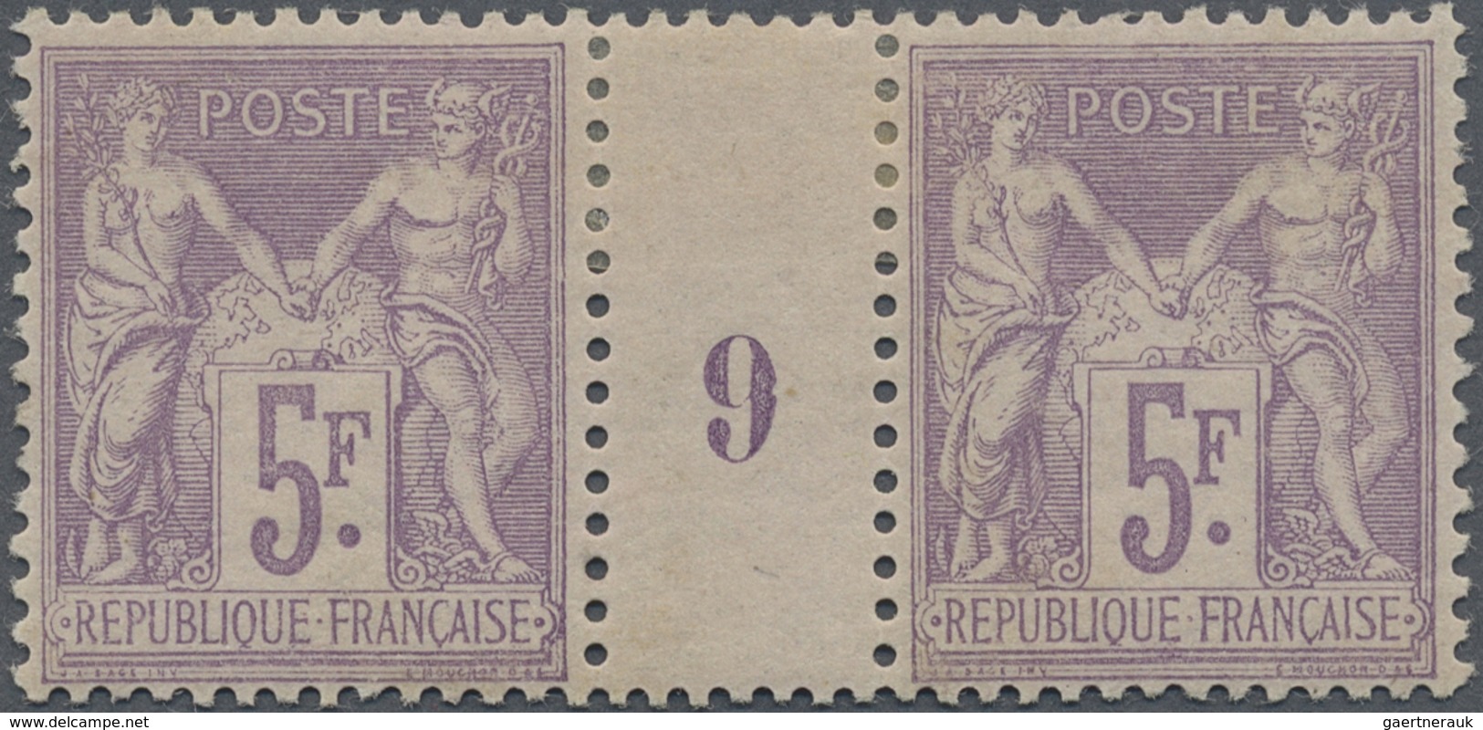 * Frankreich: 1899, 5 Fr. Allegory In The Horizontal Gutter Pair With Millésime "9", Unused Hinged Wit - Oblitérés