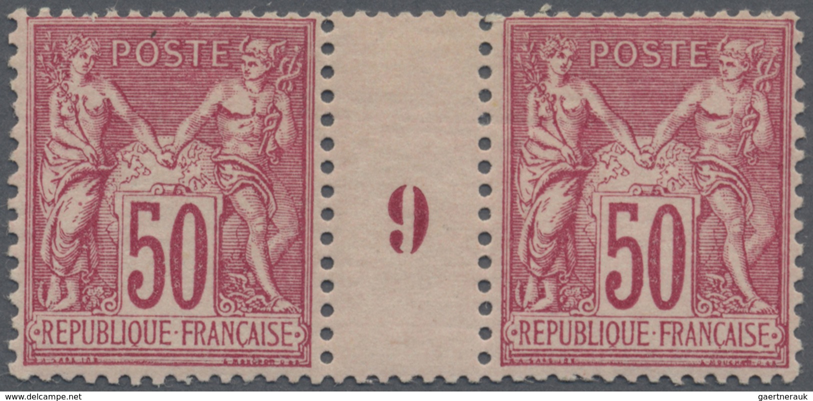 * Frankreich: 1886-99 50 C. Karmin Auf Rose, Type II, Waagerechtes Zweischenstegpaar (Millésime) Mit N - Gebruikt