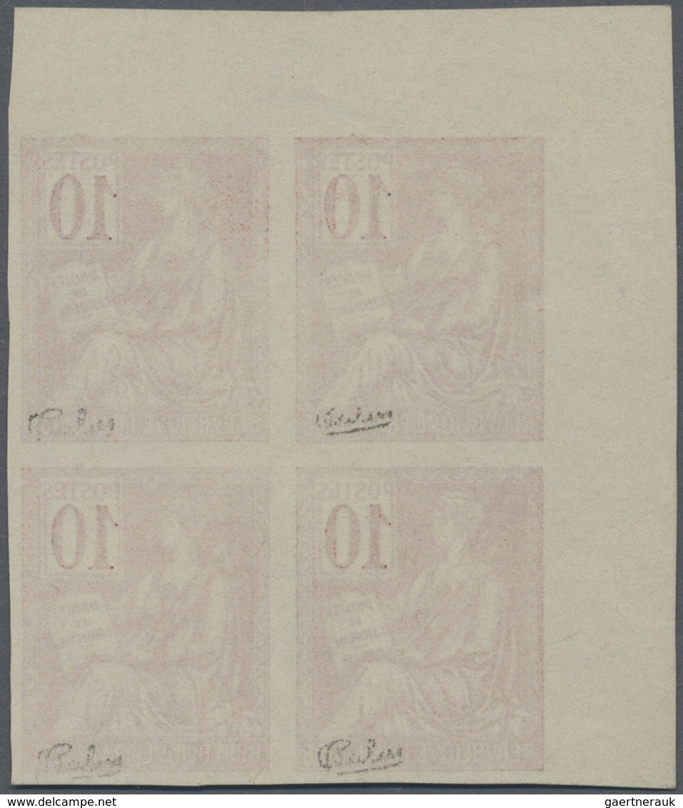 (*) Frankreich: 1900, 10c. Carmine-rose "Mouchon", IMPERFORATE Marginal Block Of Four From The Upper Lef - Gebruikt