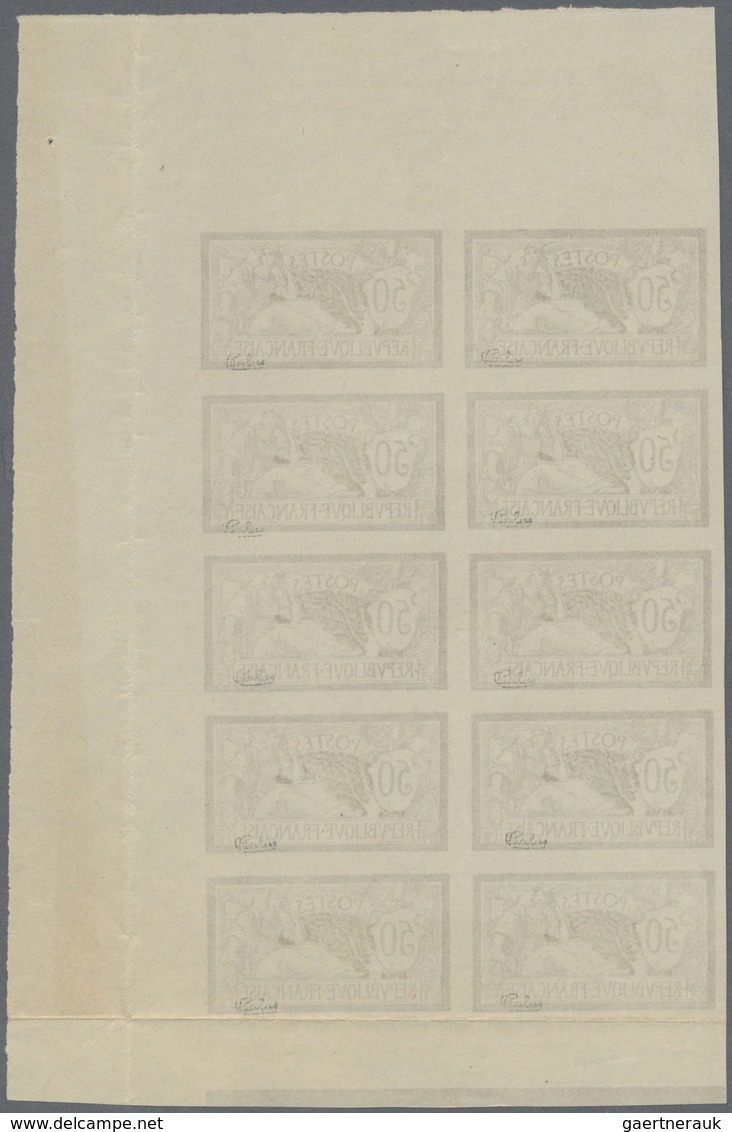 (*) Frankreich: 1900, 50c. Brown/blue "Merson", IMPERFORATE Marginal Block Of Ten From The Upper Right C - Oblitérés