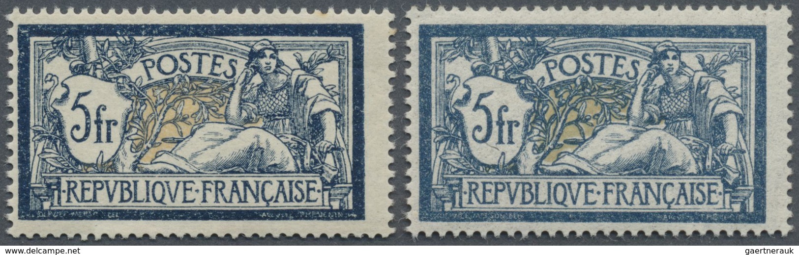 ** Frankreich: 1900, Allegory 5 Fr. In Both Color Variants, Two Mint Never Hinged Values (Yvert No. 123 - Oblitérés