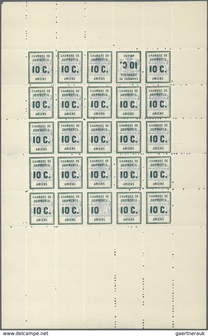 **/* Frankreich: 1909, 10c. Green "Chamber Of Commerce Amiens", Emergency Issue, Complete Sheet Of 25 Sta - Oblitérés