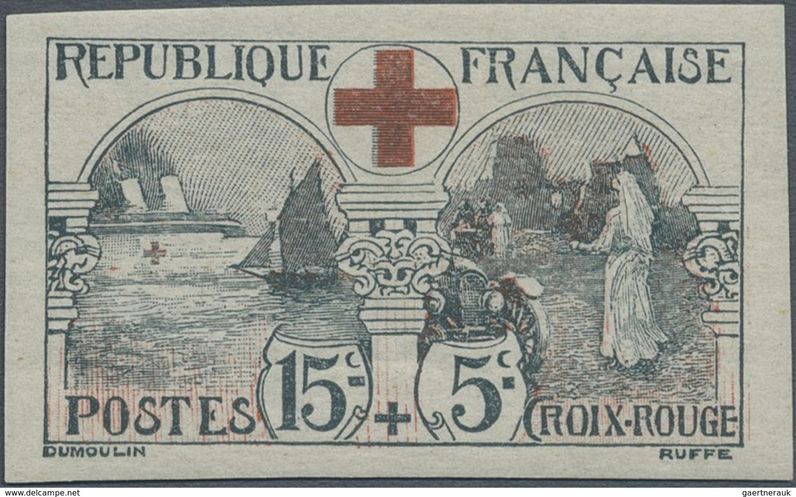 * Frankreich: 1918, Red Cross 15 C. + 5 C., Mint LH, Imperforated, Certif. Renon "genuine Without Flaw - Gebruikt