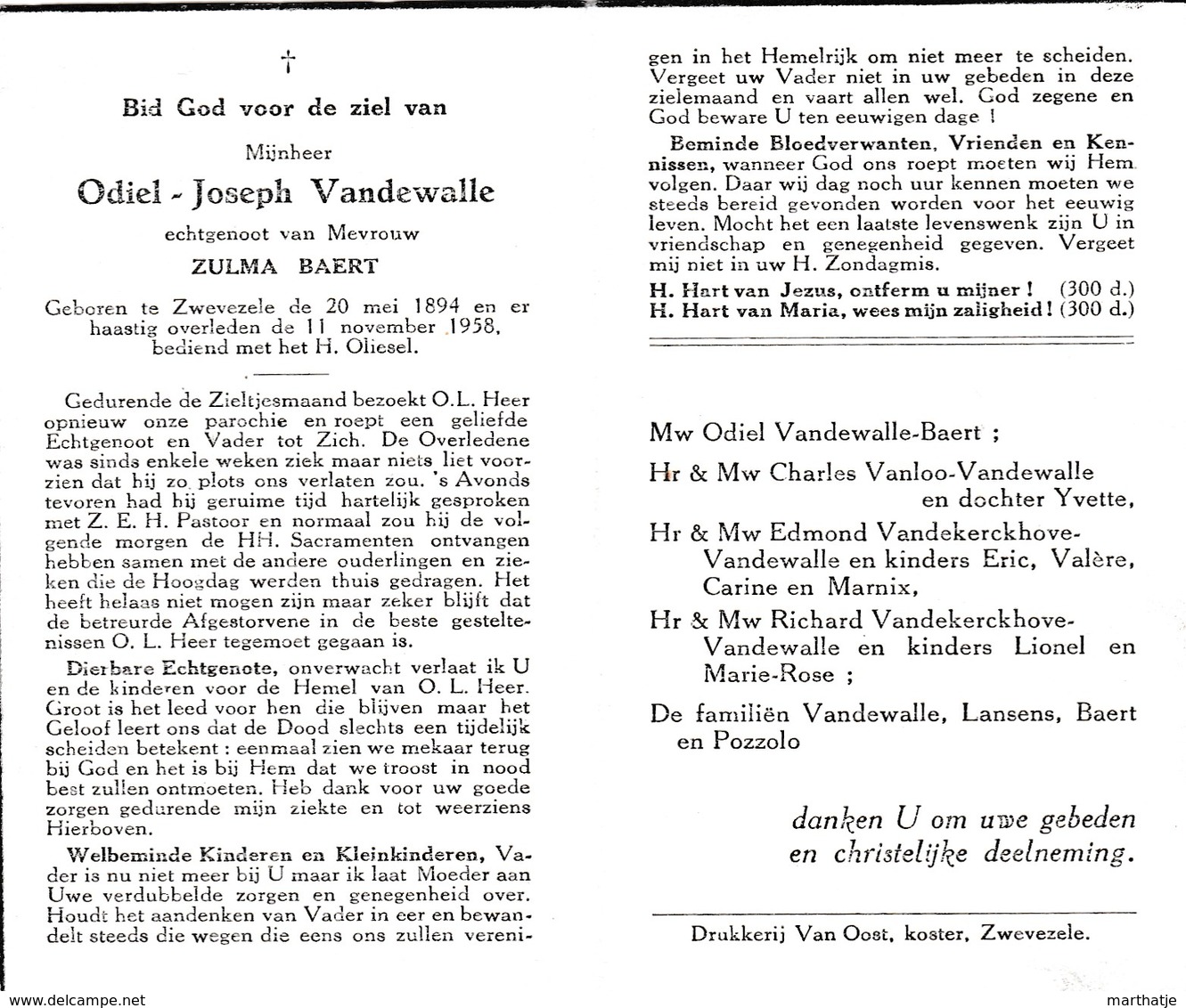 Odiel-Joseph VANDEWALLE, Echtgenoot Van Zulma BAERT - ° Zwevezele 1894 - † Zwevezele 1958 - Santini