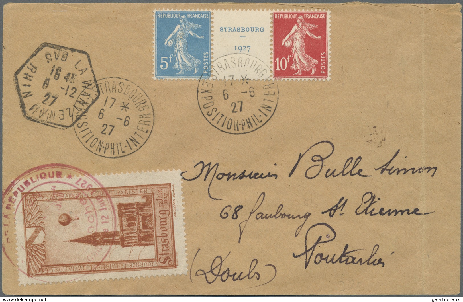 Br Frankreich: 1927, Strasbourg Souvenir Sheet, Centre Piece On Cover (envelope Some Marks) Oblit. By S - Oblitérés