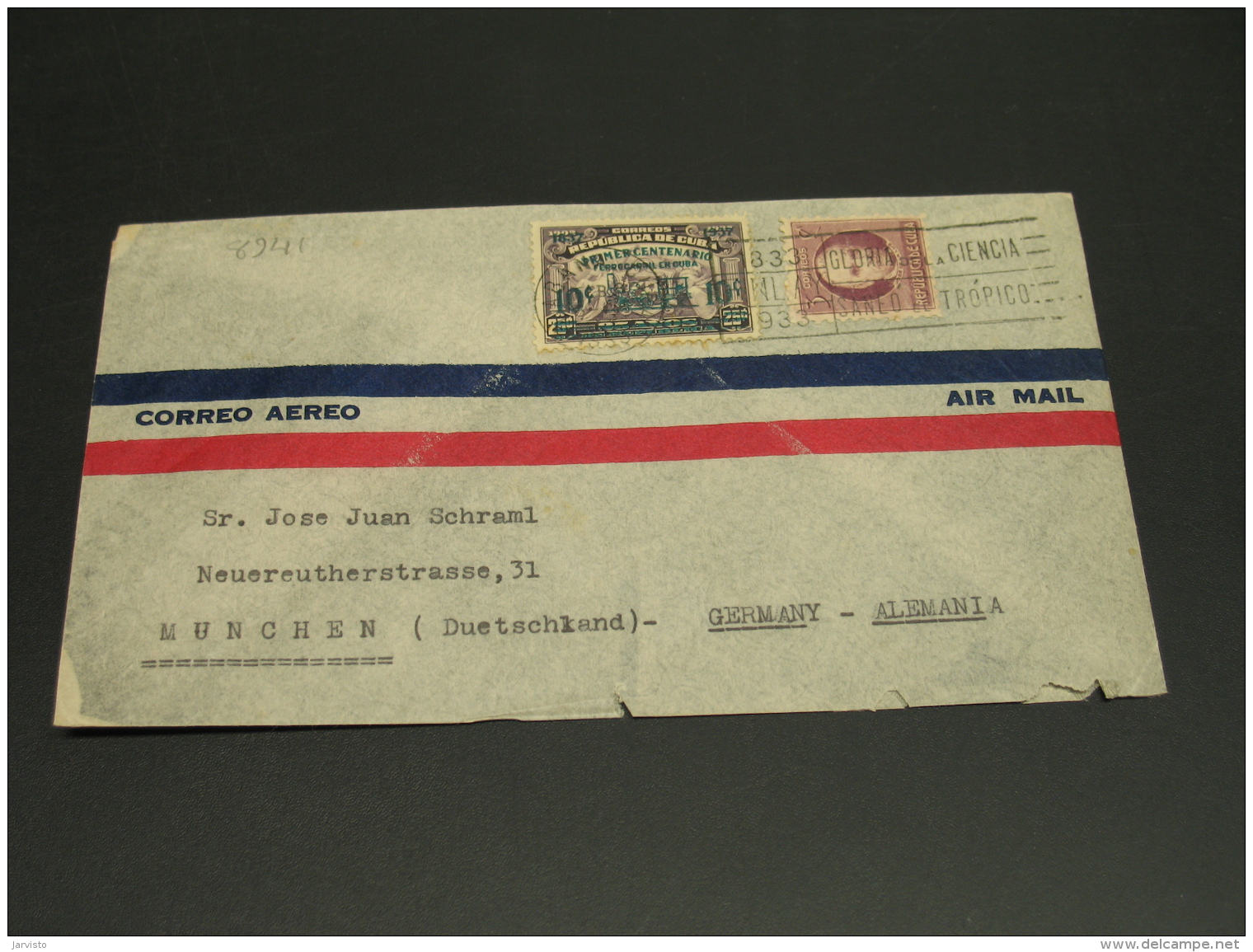 Cuba 1933 Airmail Cover To Germany Faults *8941 - Covers & Documents