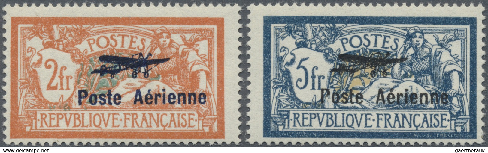 ** Frankreich: 1927, International Flight And Navigation Exhibition, 2 Fr And 5 Fr With Overprint "Post - Oblitérés