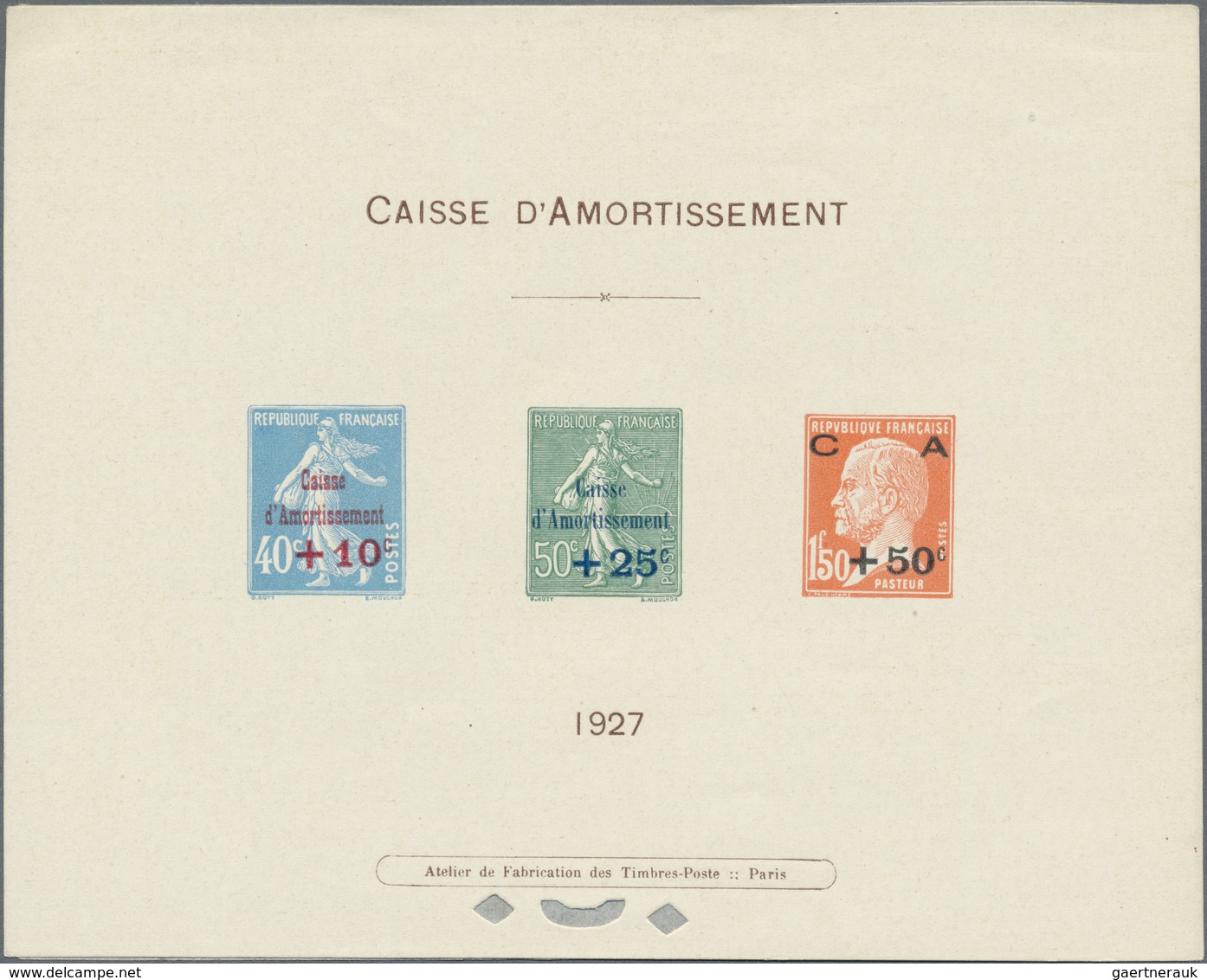 (*) Frankreich: 1927. Epreuve Collective With "Semeuse" (twice) And "Pasteur". Both Semeuse Stamps Overp - Oblitérés