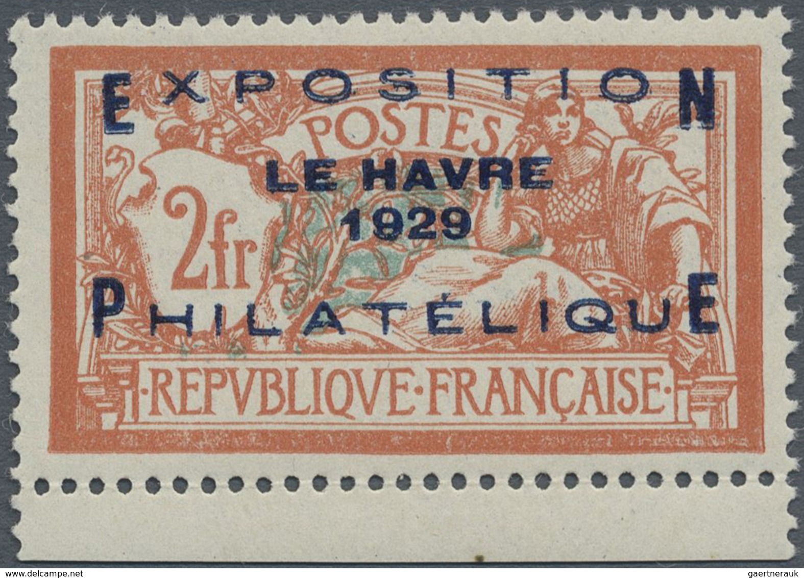 ** Frankreich: 1929, Le Havre Philatelic Exhibition 2 Fr. Very Well Centered, Mint Never Hinged, Outsta - Oblitérés