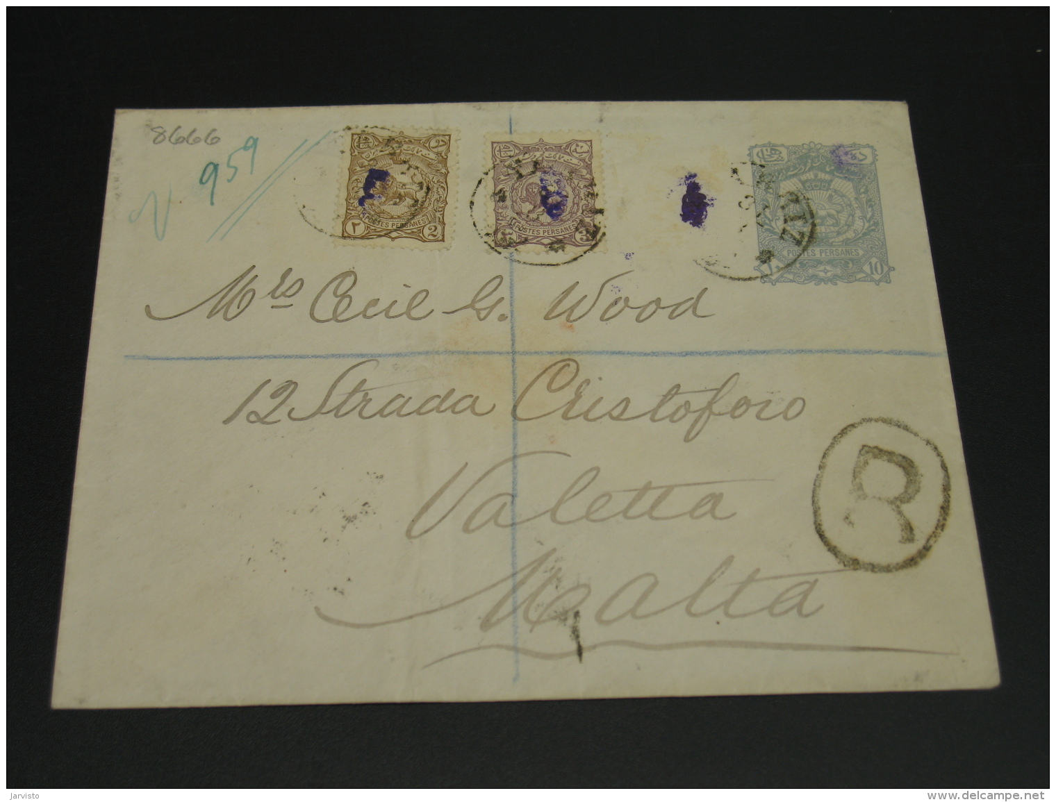 Iran 1899 Registered Stationery Cover To Malta Fold -stamp *8666 - Iran