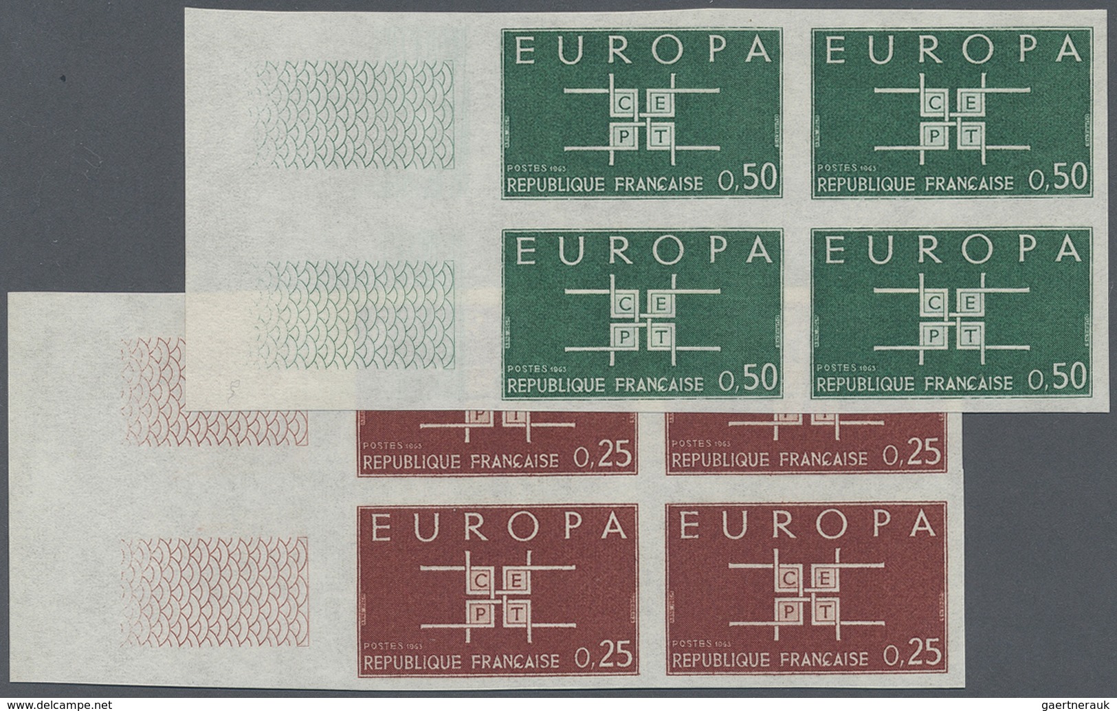 ** Frankreich: 1963, 0,25 Fr. - 0,50 Fr. Europe As Mint Never Hinged Block Of 4 Set, Not Perforated (Yv - Gebruikt