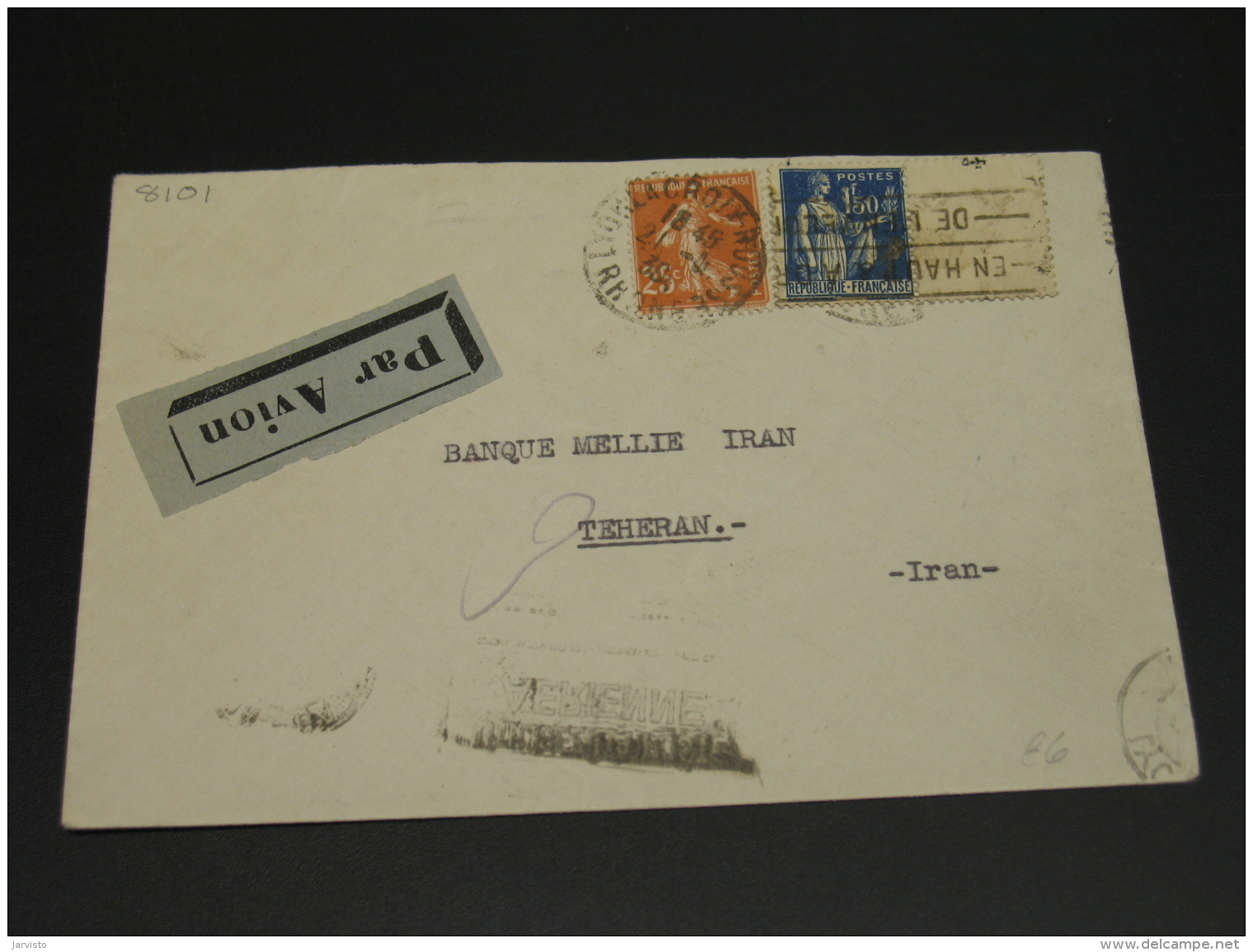 Iran 1938 Incoming Airmail Cover From France *8101 - Iran