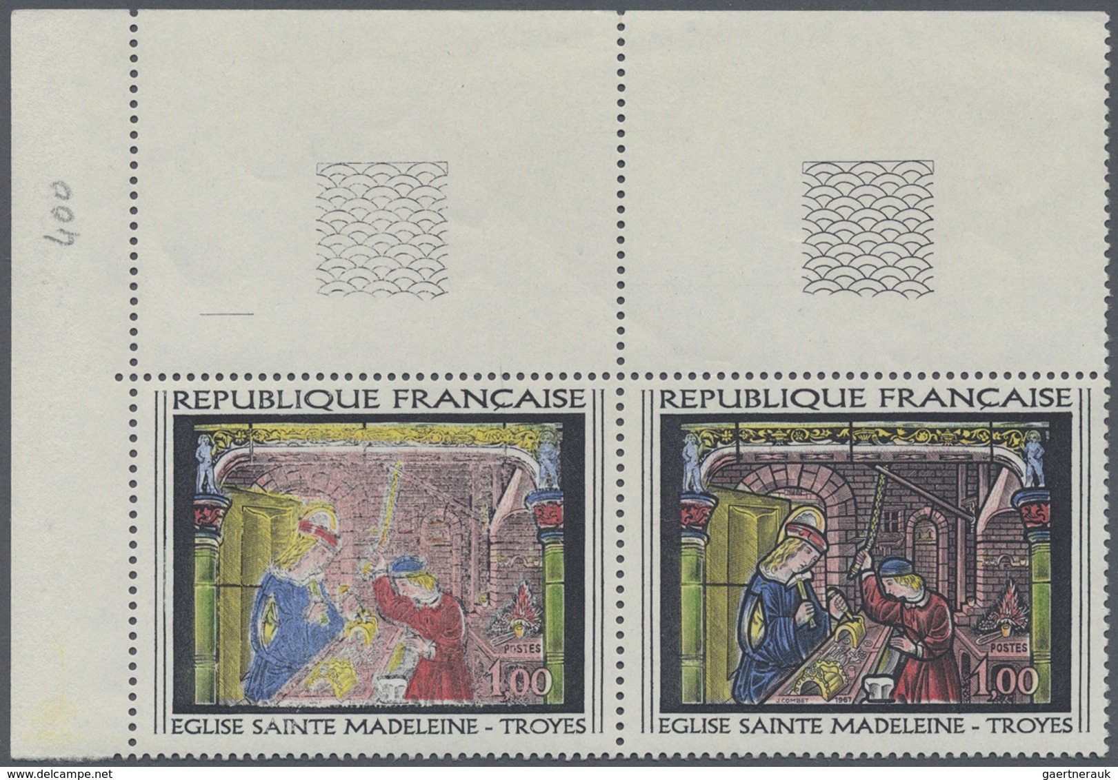 ** Frankreich: 1967, 100 Fr. Art As A Horizontal Pair From The Upper Margin, Once With Smeared Print On - Gebruikt