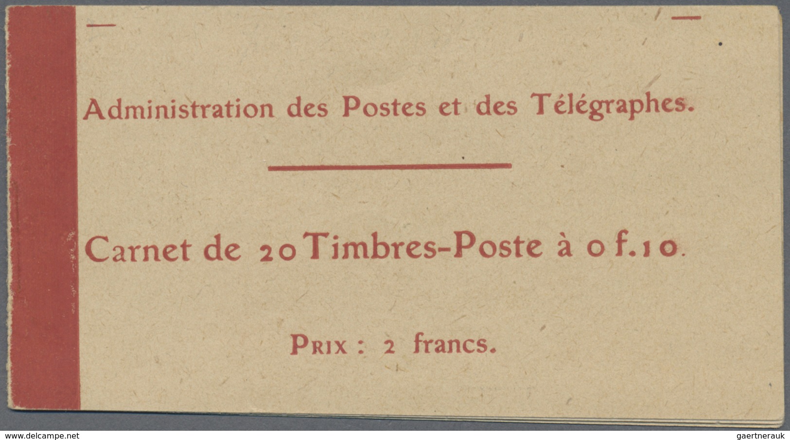 ** Frankreich - Markenheftchen: 1913. Complete Booklet 10c Red Semeuse Camée. Paper X Chalky White. Sma - Autres & Non Classés