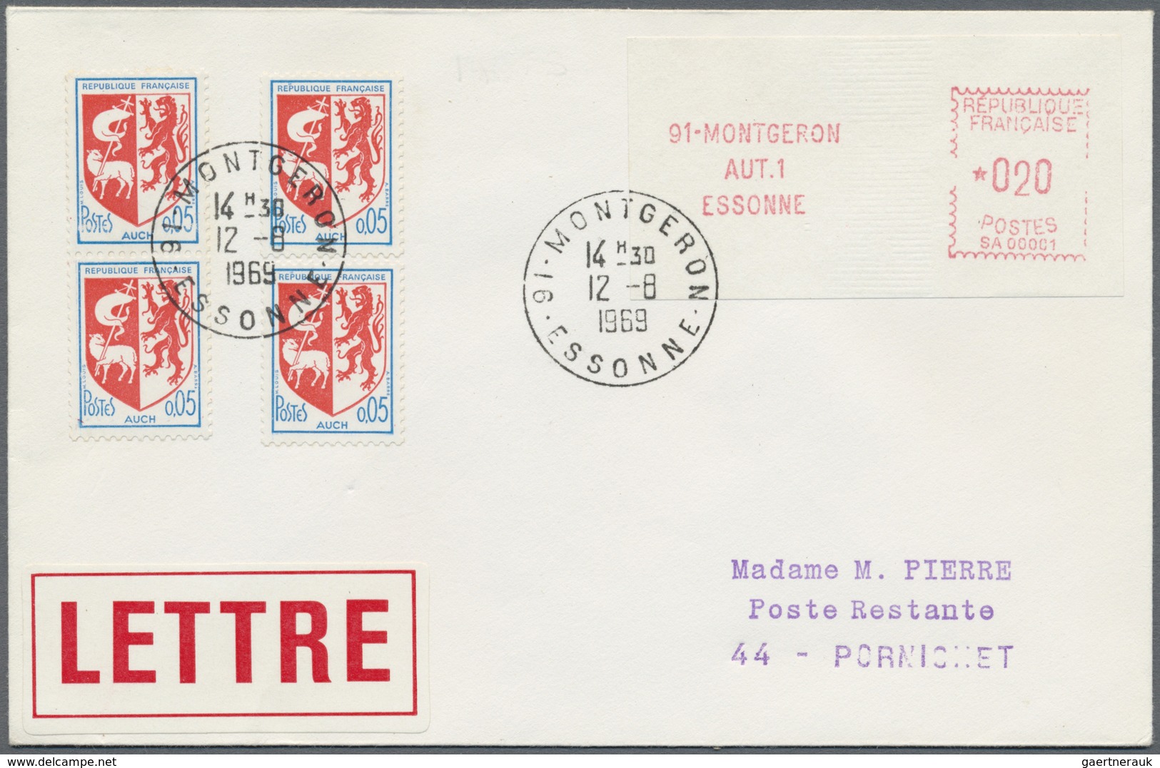 Br Frankreich - Automatenmarken: 1969, 0.20 Fr. Montgeron, Type I "Punkt Mittig", Mit Beifrankatur Auf - Andere & Zonder Classificatie