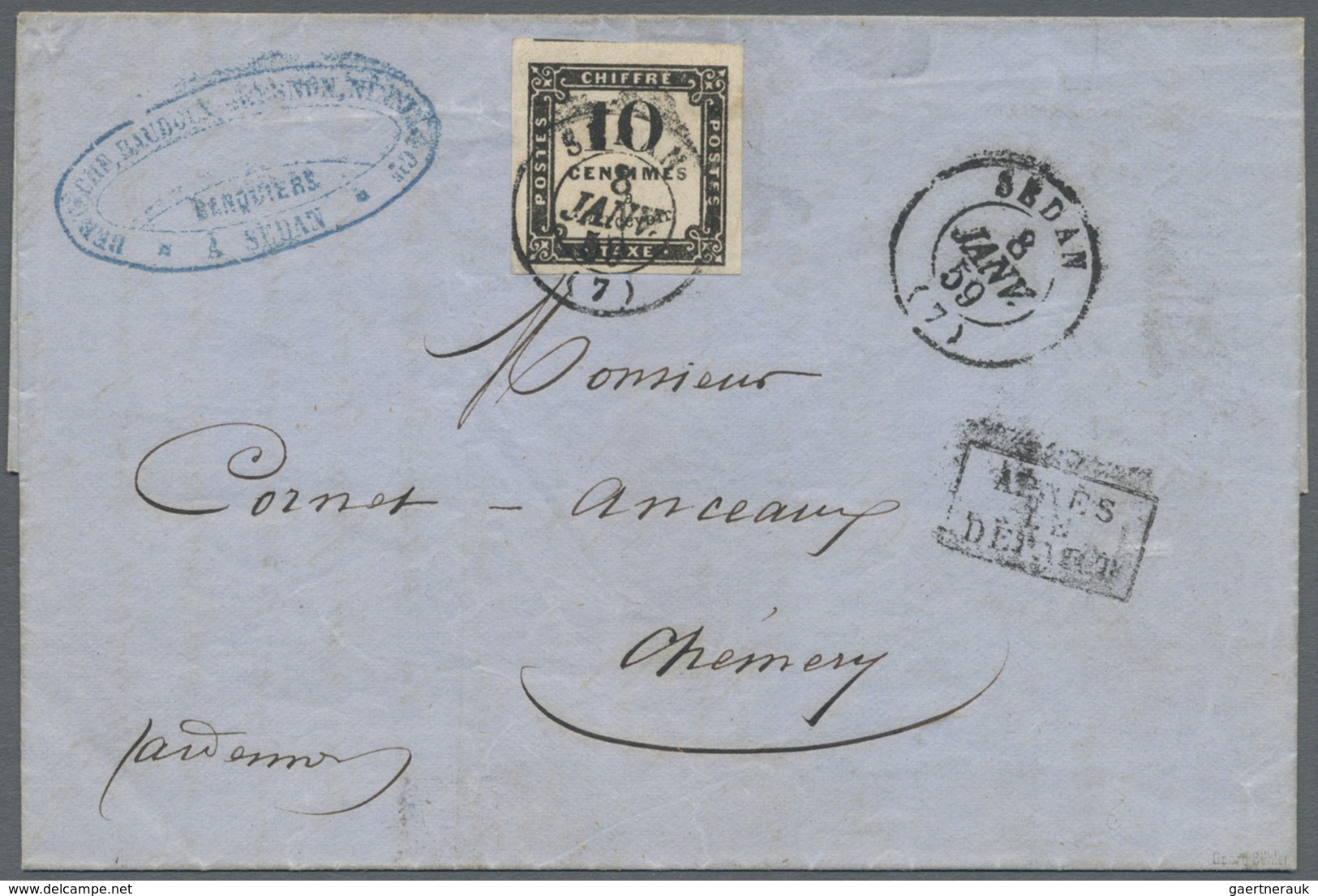 Br Frankreich - Portomarken: 1859, 10c. Black, Lithographed Issue, Full To Large Margins With  Part Of - 1859-1959 Brieven & Documenten