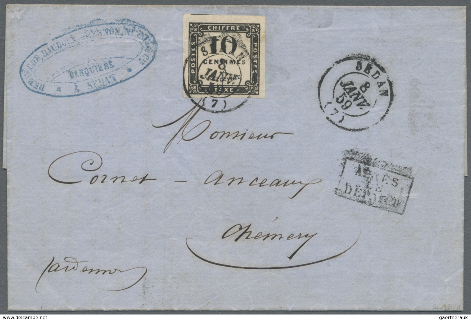 Br Frankreich - Portomarken: 1859, 10c. Black, Lithographed Issue, Full To Large Margins With  Part Of - 1859-1959 Lettres & Documents