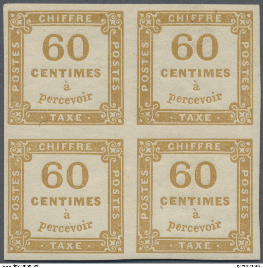 /* Frankreich - Portomarken: 1871 60 C. Gelbraun Im Viererblock, Ungebraucht Mit Originalgummi, Unteres - 1859-1959 Lettres & Documents