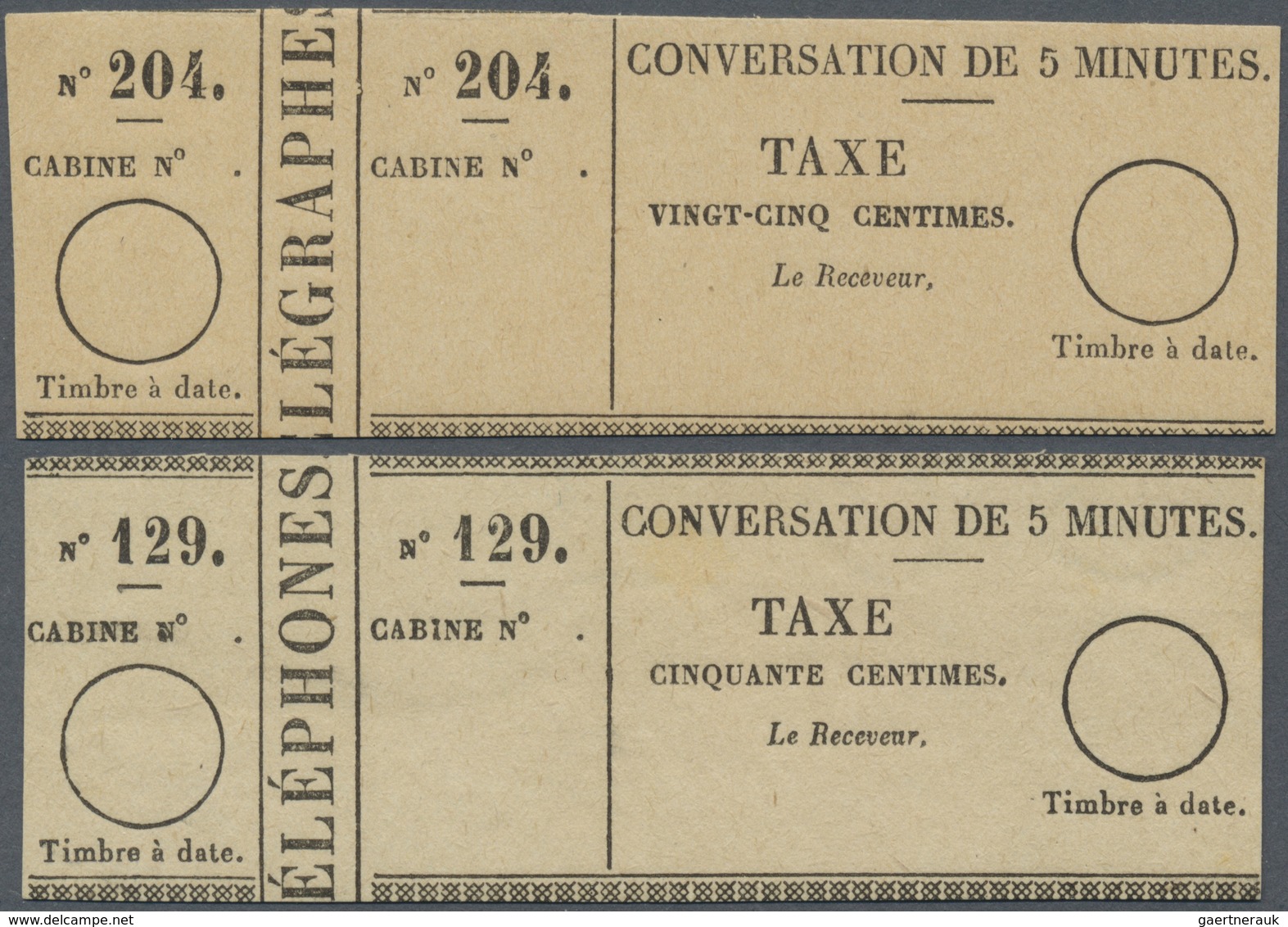 (*) Frankreich - Telegrafenmarken: 1883, Both Telephone Receipts Unused, 4.250, - € - Télégraphes Et Téléphones