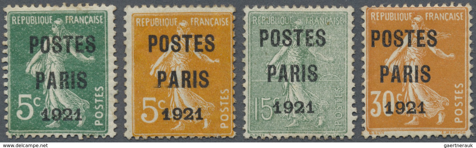 (*) Frankreich - Vorausentwertungen: 1921, 5 C. Green, 5 C. Yellow, 15 C. Green And 30 C. Red With Pre-c - Andere & Zonder Classificatie