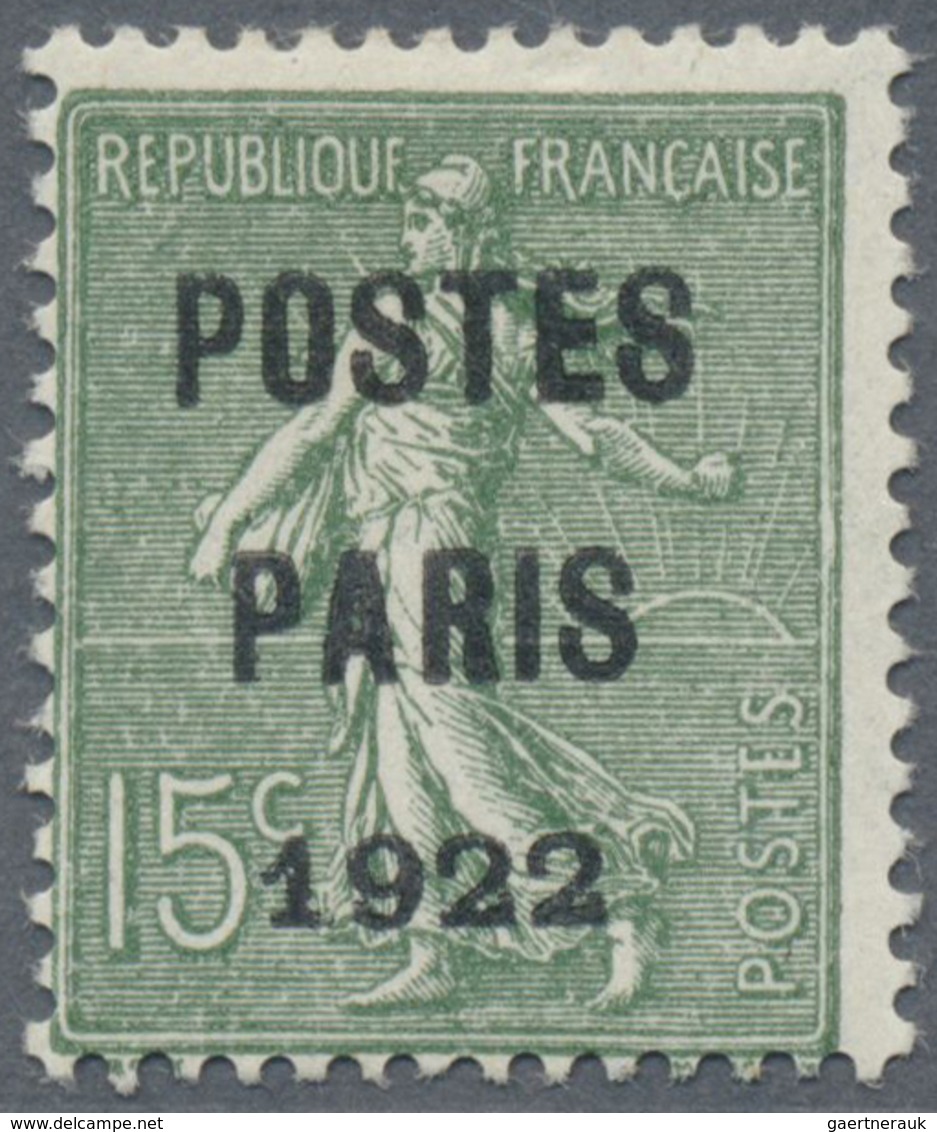 * Frankreich - Vorausentwertungen: 1922, 15 C. Green With Overprint "POSTES / PARIS / 1922" Unused In - Andere & Zonder Classificatie
