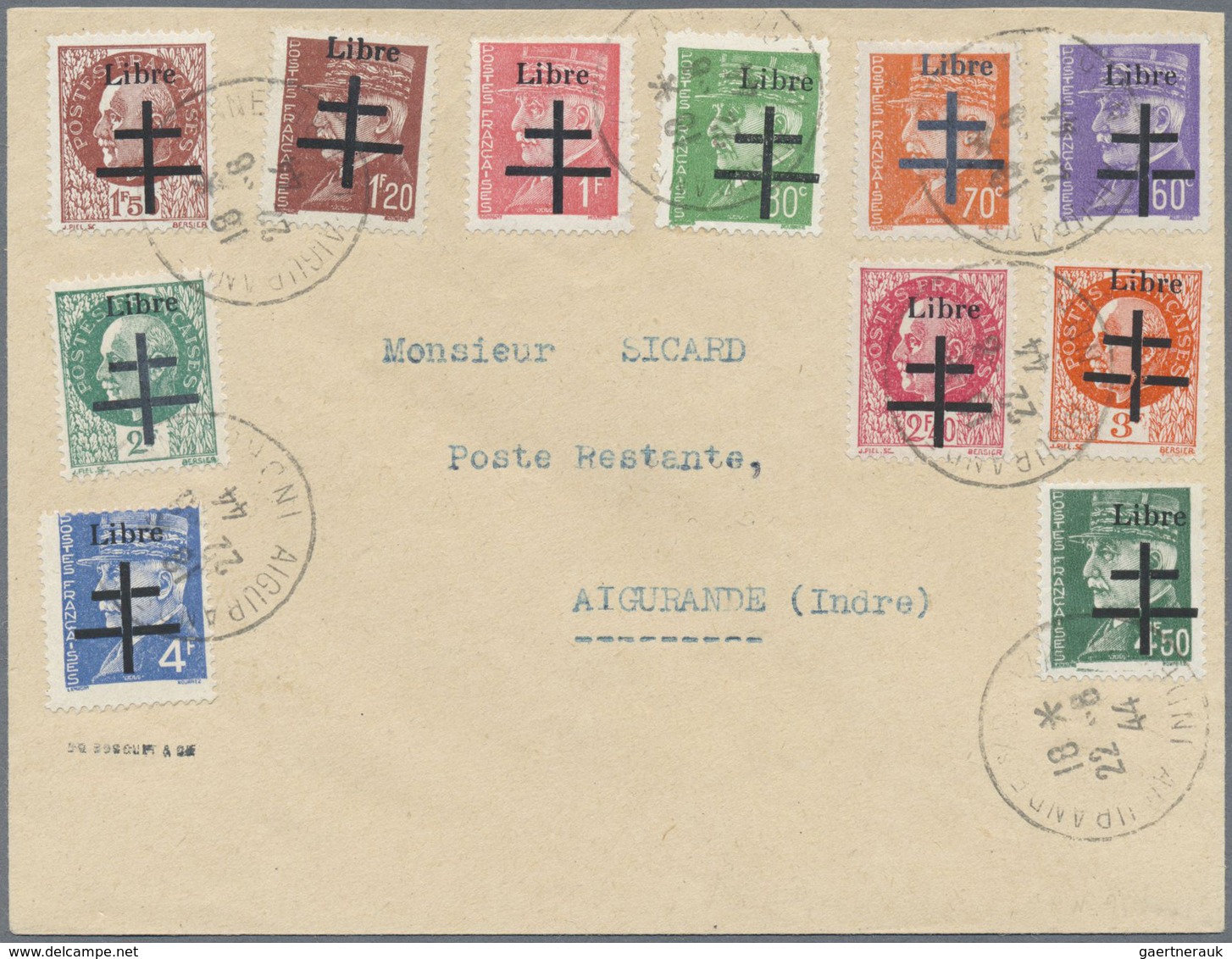 Br Frankreich - Lokalausgaben: 1940, Two-line Overprint "LIBRE / Lorraine Cross" On Pétain Stamps, Comp - Andere & Zonder Classificatie