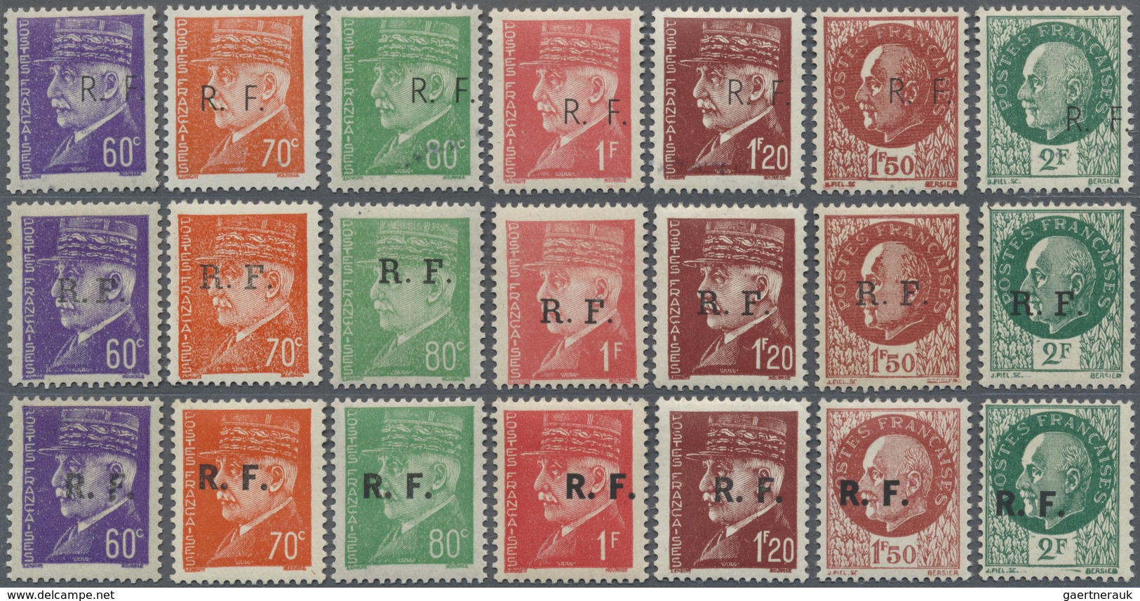 * Frankreich - Lokalausgaben: Bordeux (Gironde): 1944, Overprint R.F. On Pétain Stamps In All 3 Types - Altri & Non Classificati