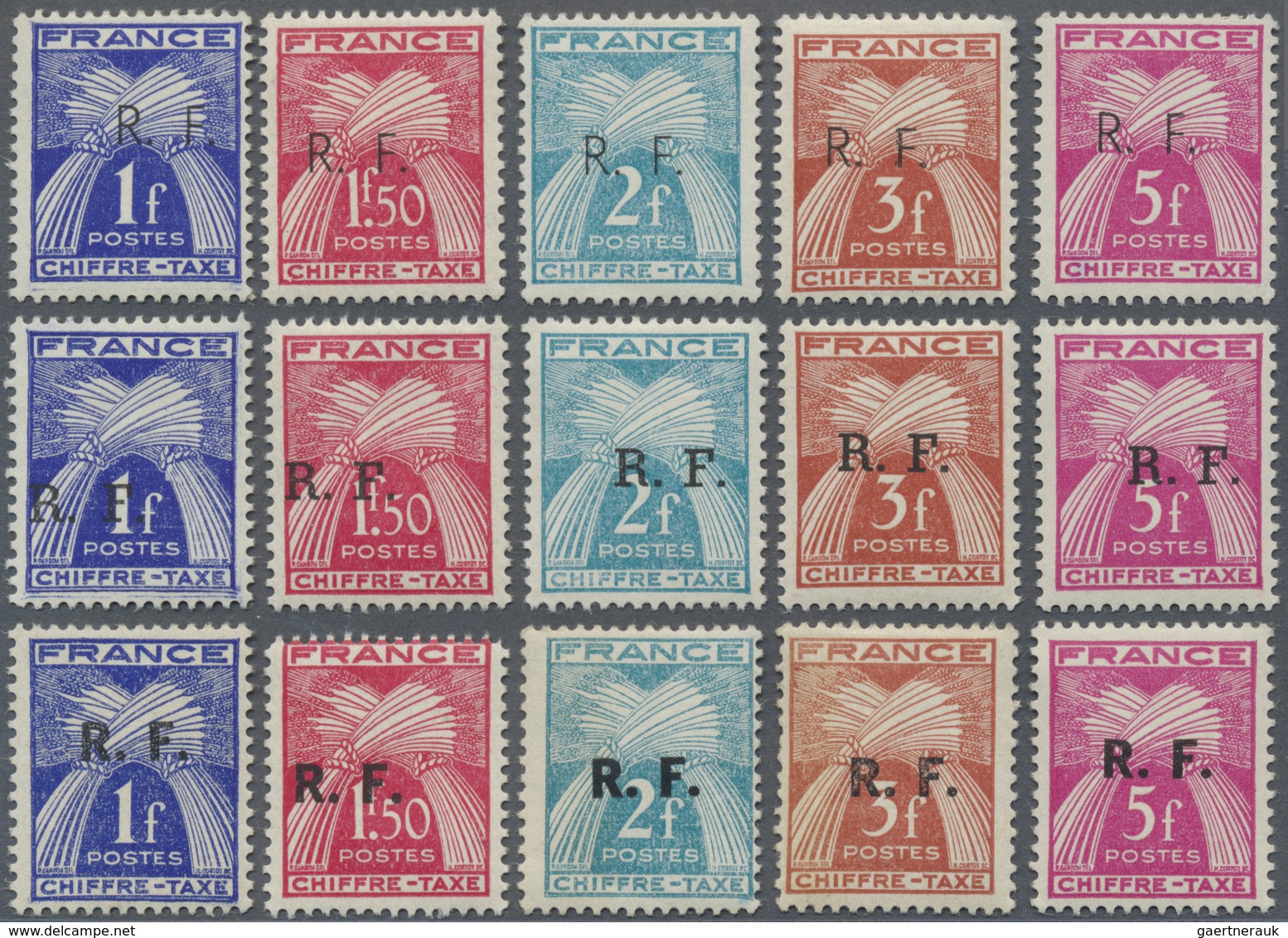 * Frankreich - Lokalausgaben: Bordeux (Gironde): 1944, Overprint R.F. On Pétain Stamps In All 3 Types - Autres & Non Classés
