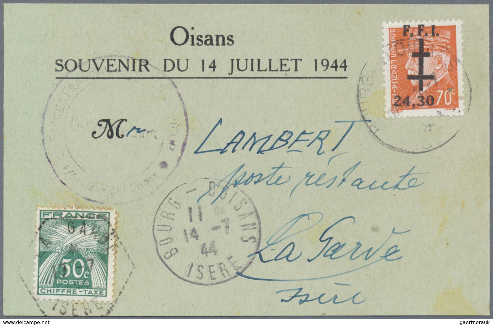 Br Frankreich - Lokalausgaben: Bourg D'Oisans (Isère): 1944, 3 Souvenir Cards With The 3 Different Issu - Andere & Zonder Classificatie