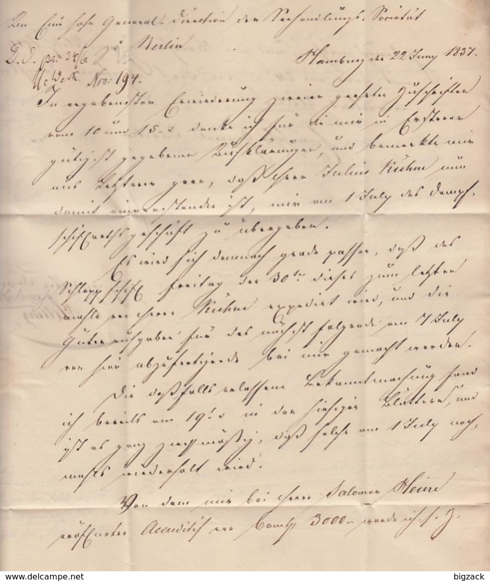 Preussen Brief L2 Hamburg 22 Juni 1837 Gel. Nach Berlin Ansehen Mit Inhalt !!!!!! - Sonstige & Ohne Zuordnung