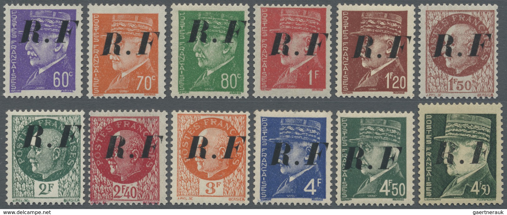 * Frankreich - Lokalausgaben: Pons: 1944, 60 C. - 4,50 Fr. Pétain With Overprint " R.F" In Type II, Co - Andere & Zonder Classificatie