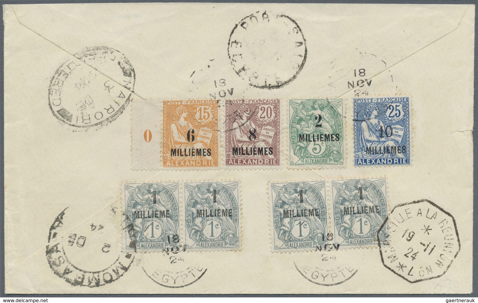 Br Französische Post In Ägypten - Alexandria: 1921/1923, Eight Overprint Stamps Reverse On Registered L - Autres & Non Classés