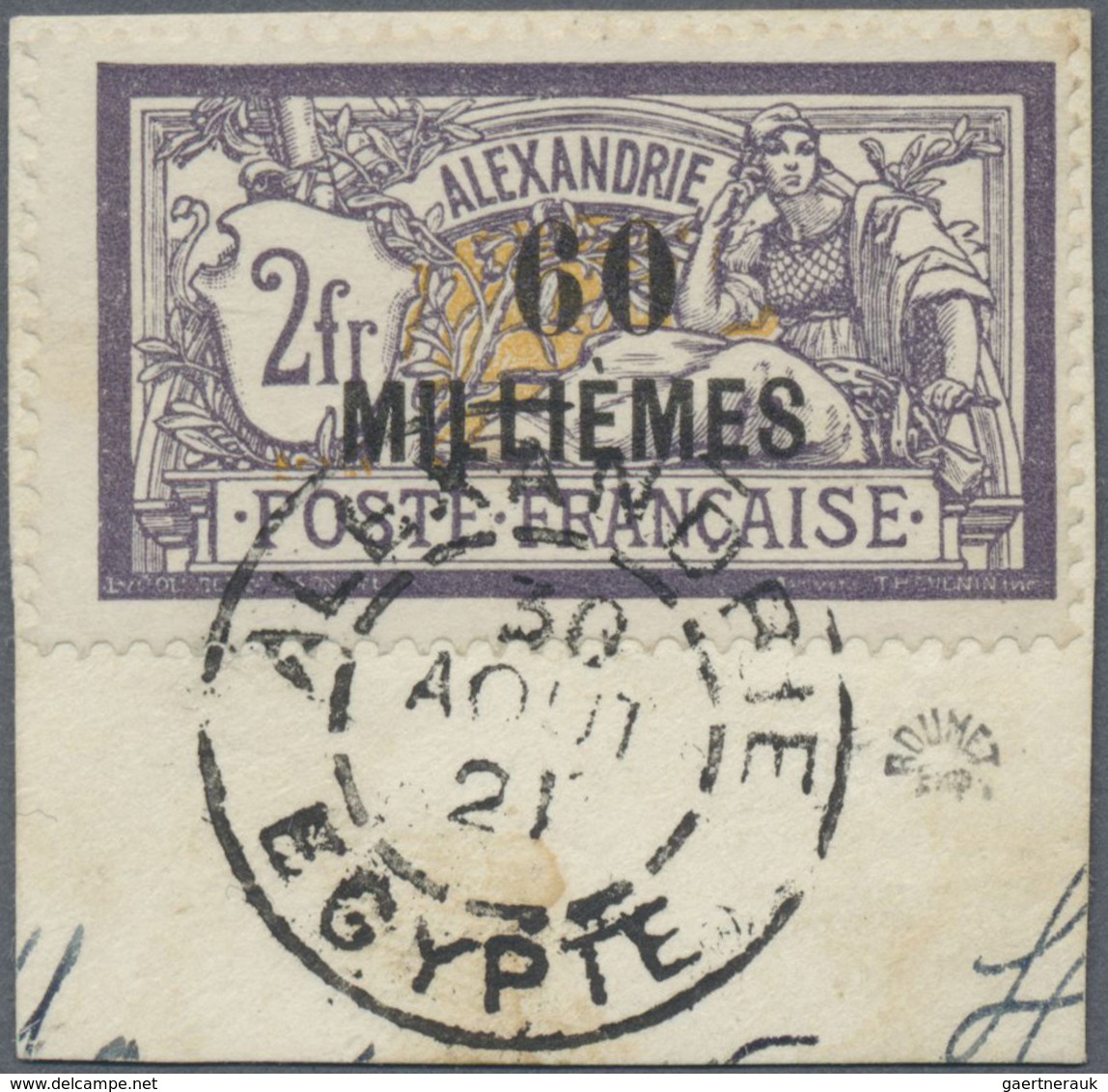 Brfst Französische Post In Ägypten - Alexandria: 1921, 60m. On 2fr. Violet/yellow On Piece Neatly Cancelle - Andere & Zonder Classificatie